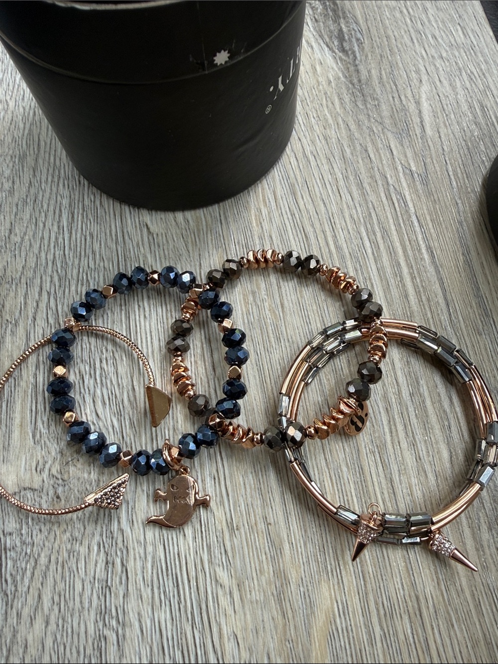 Bomb Party Ghostly Gathering Stack Rose Gold & Black Faceted Beaded Bracelet Set